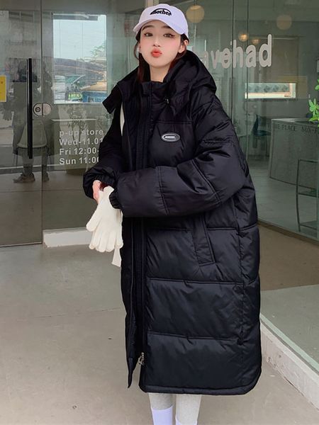 

women's down parkas black long cotton jackets women winter warm coats fashion korean trend female luxury causal hodded jacket parka 221