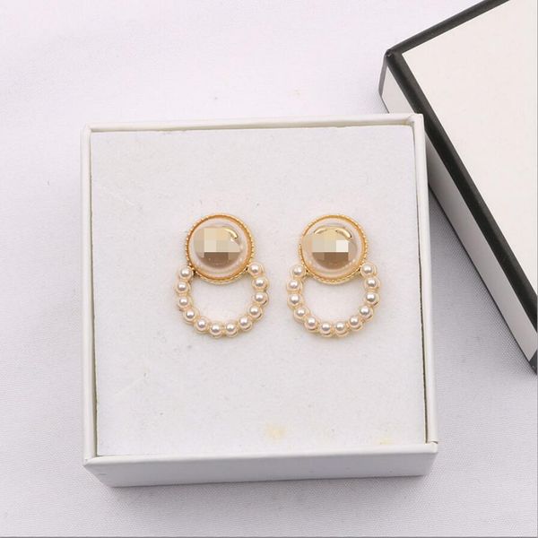 

18k gold plated luxury brand designers double letters stud round pearl geometric famous women 925 silver crystal rhinestone earring wedding, Golden;silver