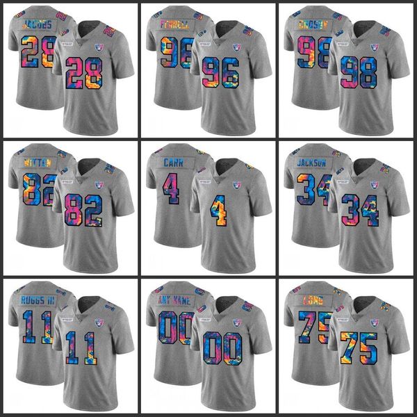 

jersey las vegas''raiders''men #4 derek carr 28 josh jacobs 82 jason witten grey heather multi-color''nfl&#039, Black