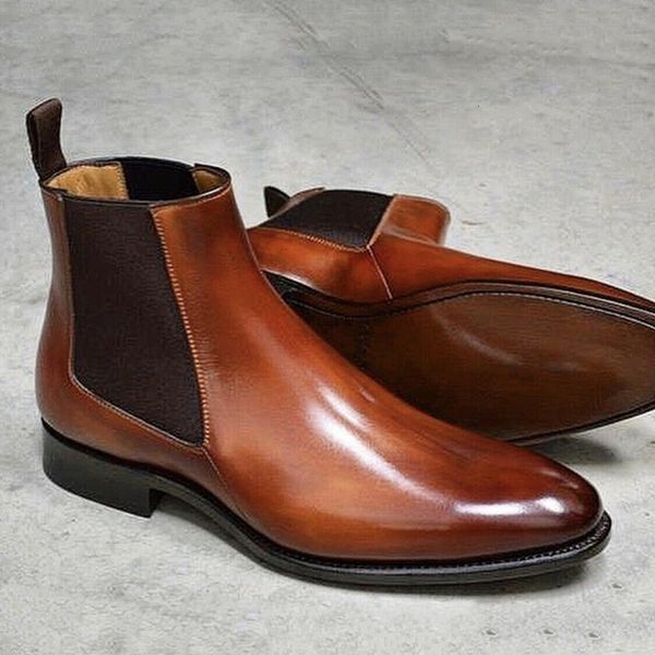

boots brown for men black business handmade men's short round toe slipon ankle 221129