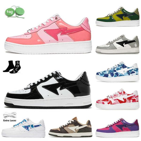 

designer casual shoes bapesta shoe sneakers trainers color camo combo pink green orange with socks bapestas sk8 sta unions la abc camos 20th, Black