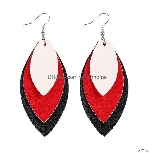 

dangle chandelier fashion designer pu leather mtilayer leaf dangle earring for women girls oval shape sier plated hook drop christ dh3tm, Silver