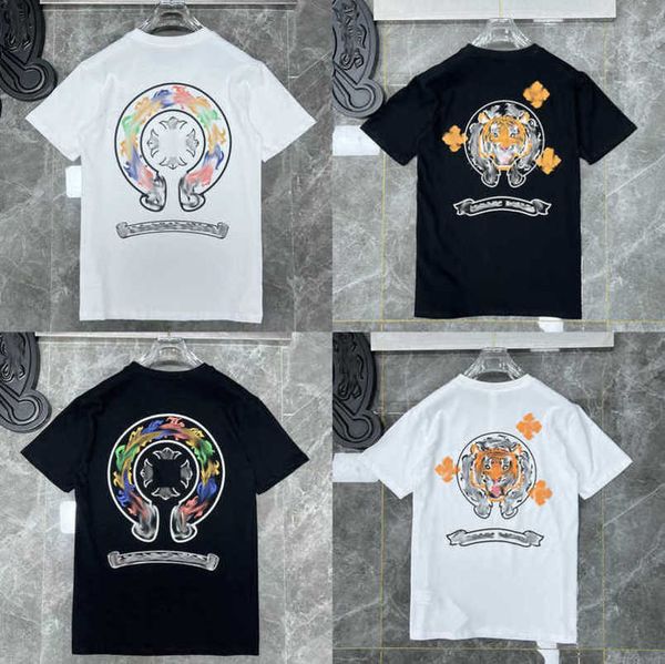 

men's luxury fashion t shirt ch brand tees men women sanskrit letter short sleeve horseshoe couple t-shirts designer polos tshirts cro, White;black