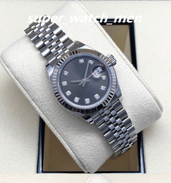 

lady's watch automatic mechanical 279174 white gold steel pink index dial fluted bezel woman 2813 movement 28mm sapphire dive ladies fa, Slivery;brown