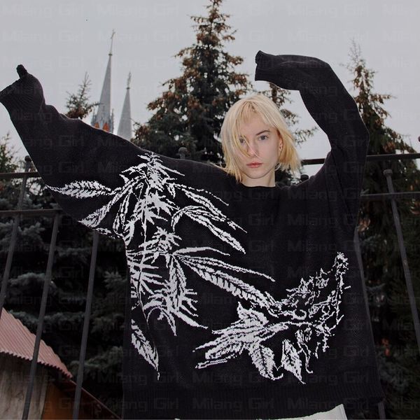 

women's sweaters plant men's women pullover gothic winter fashion casual loose thicker cotton o neck harajuku knit streetwear 2211, White;black