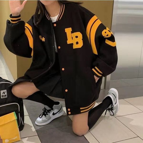 

women s jackets plus velvet jacket y2k men and women spring autumn wild loose bf harajuku style american baseball uniform 221130, Black;brown