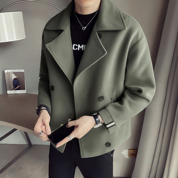 

men's wool blends men's casual woolen coat solid color singlebreasted slim autumn and winter selling street fashion clothing m3xl, Black