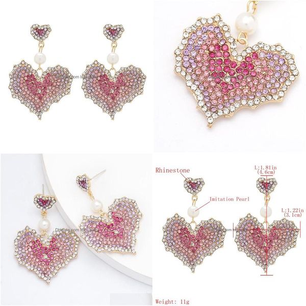 

dangle chandelier fashion jewelry mtilayer gradient heartshaped diamond rhinstone earrings heart dangle stud drop delivery dhctl, Silver