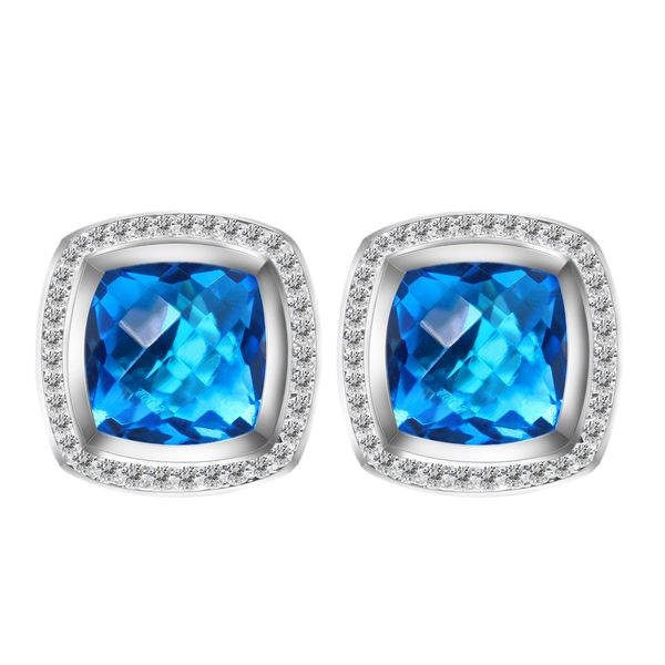 

925 sterling silver studs earrings jewelry 11mm blue z agate with diamonds exquisite earrings for women, Golden;silver
