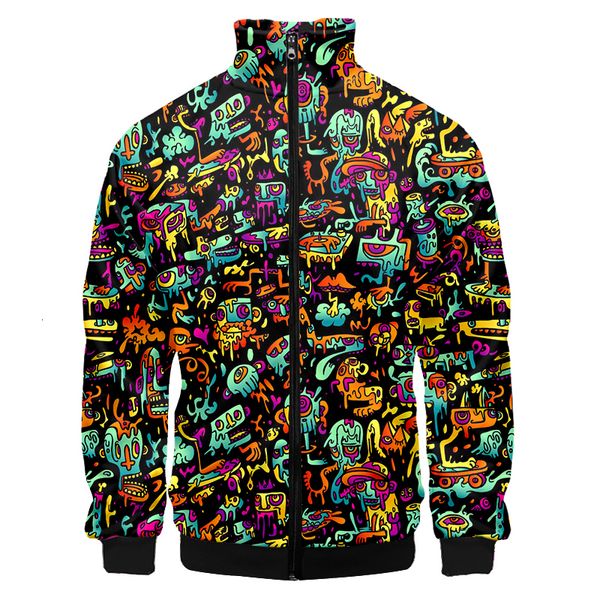 

men's jackets 3d psychedelic graffiti dj printed hoodies long sleeve drawstring jacket pullover sudaderas hombre plus size sweatshirt 2, Black;brown