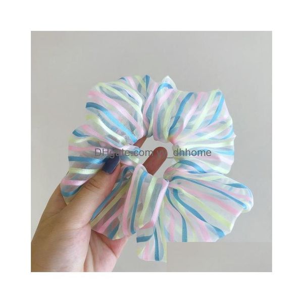 

pony tails holder korea vintage women elastic lace hair bands tie cute rainbow print striped girls mesh scrunchie tle headwear acces dhp17, Golden;silver