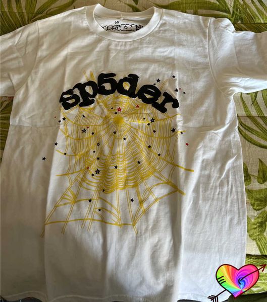 

men's t-shirts black foam sp5der tee men women yellow cobweb 1 quality young thug spider t shirt loose 555555 short sleeve t221130, White;black