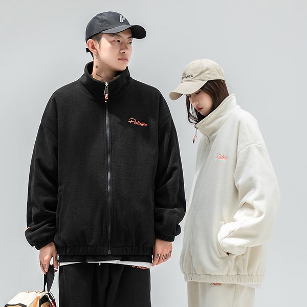 

mens jackets winter fleece jacket streetwear harajuku warm coat autumn hip hop outwear solid color casual sports suit sets 221129, Black;brown