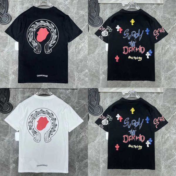 

chromes luxury men's fashion t shirt brand tees men women sanskrit letter couple t-shirt sweatshirt horseshoe flower short sleeve polo, White;black
