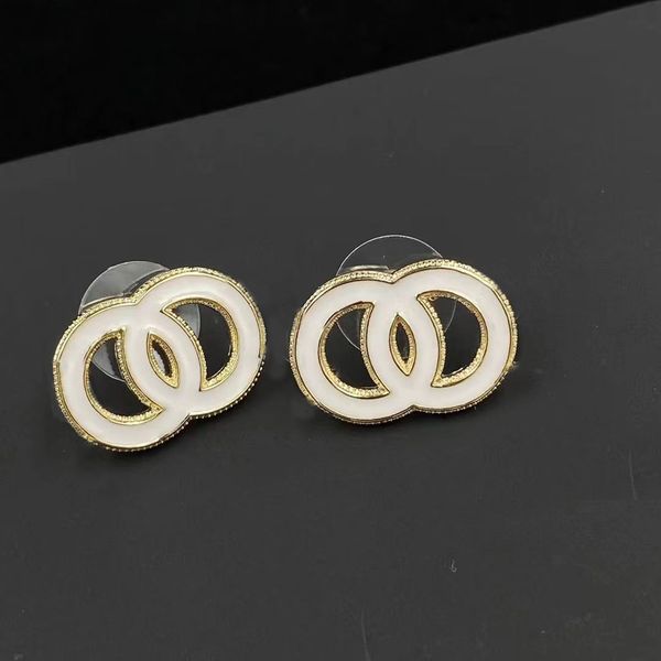 

stud earrings 18k gold plated rim white enamel perfect fusion luxury earrings brand double letter designer earring wedding party box bridal, Golden;silver