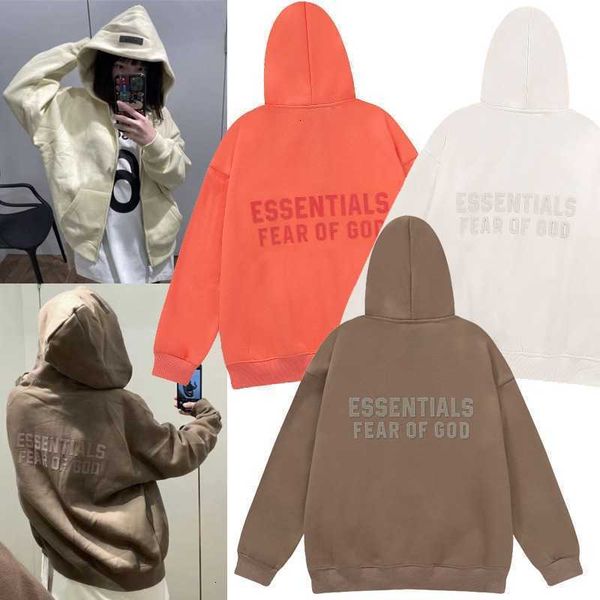 

hoodies hweatshirts fog double thread essentials new flocking high street plush pullover zipper hooded sweater for men and women ins, Black