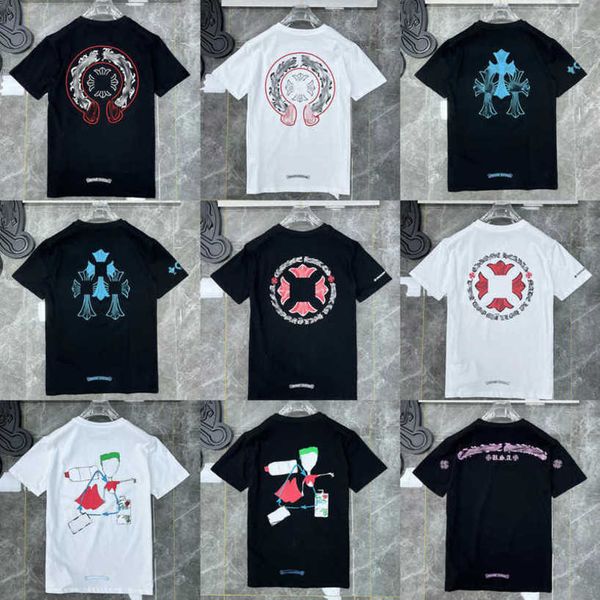 

men's luxury fashion t shirt ch brand tees men women sanskrit letter sweatshirts short sleeve horseshoe designer couple t-shirts cross, White;black
