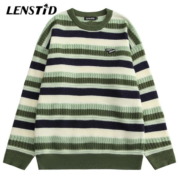 

mens sweaters lenstid men long sleeve knitted jumper hip hop striped streetwear harajuku autumn fashion casual pullovers outwear 221129, White;black