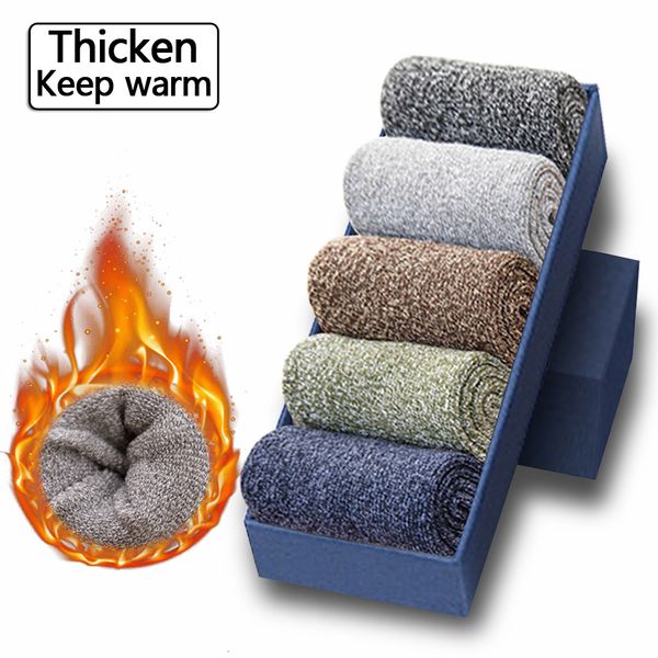 

mens socks 5 pairs thicken wool men towel keep warm winter cotton christmas gift for man thermal size 3845 221130, Black