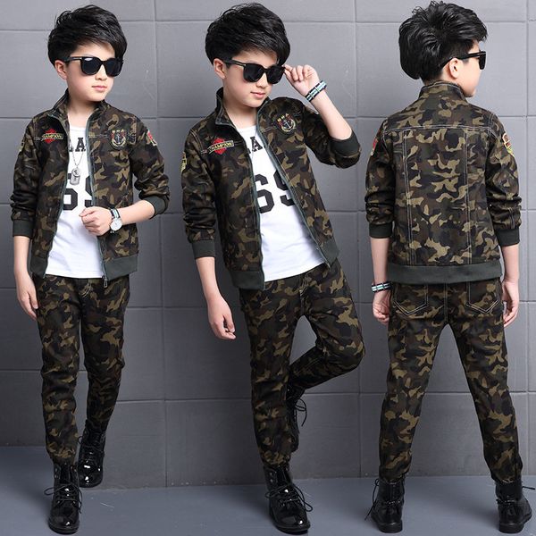 

clothing sets boys set kids tracksuit spring and autumn camouflage long sleeve pants suit military uniform clothes for 221130, White
