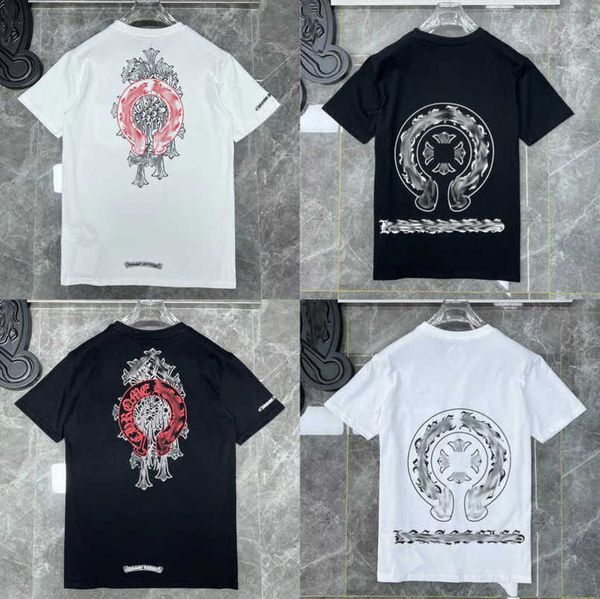 

fashion men's luxury t shirt ch brand tees men women sanskrit letter sweatshirts short sleeve horseshoe couple t-shirt classic cross t, White;black