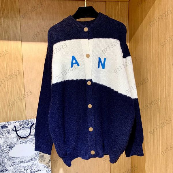 

cardigan womens sweater chest letter embroidery color matching profile knit sweaters single row button open long sleeve standard knitwear de, White;black