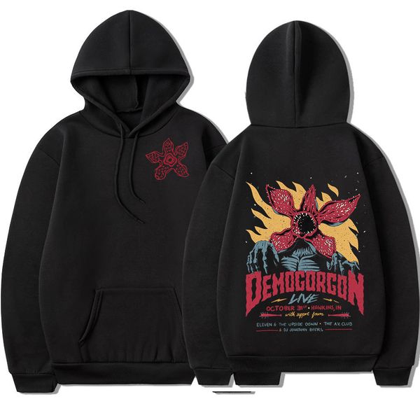 

men's hoodies sweatshirts cannibal flower monster print hooded sweatshirt streetwear stranger things eddie munson the demogorgon pullov, Black