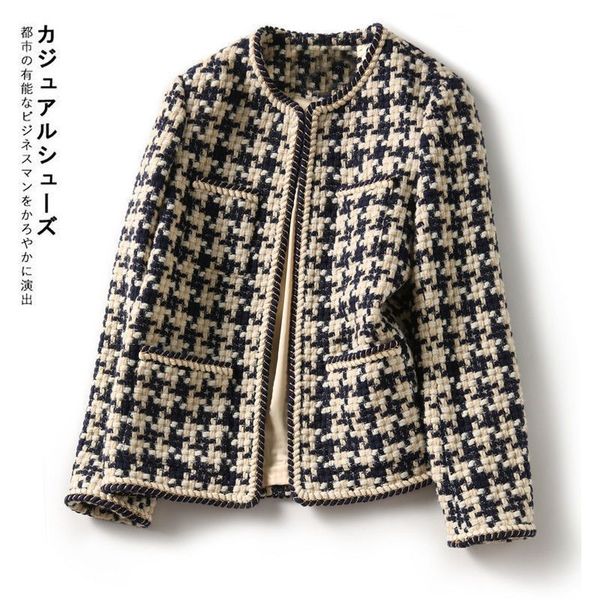 

women's suits blazers houndstooth tweed blended vintage jacket short coat korean fashion long sleeve winter clothes jackets for women 2, White;black