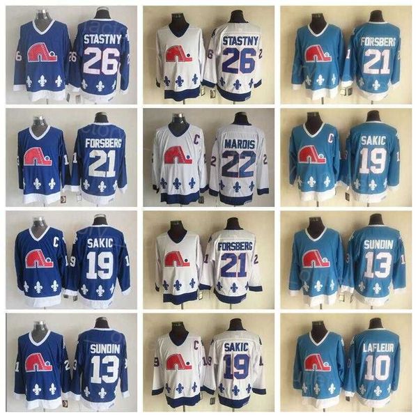 

throwback quebec retro nordiques hockey 26 peter stastny jersey 10 guy lafleur 13 mats sundin 19 joe sakic 21 peter forsberg vintage classic, Black;red