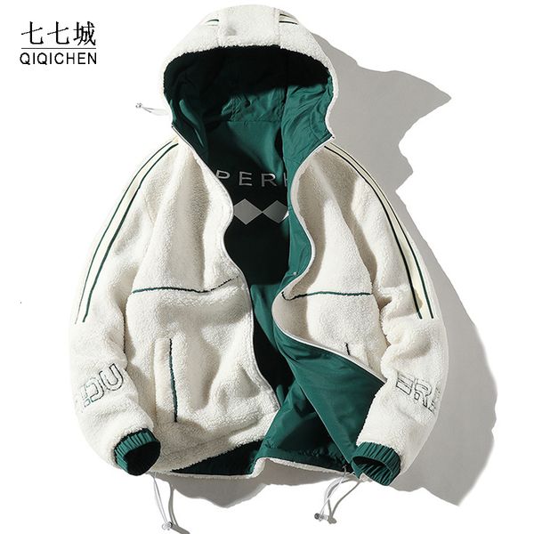 

men's jackets double sided wear jacket lambswool coat winter letter casual warm thick hip hop parkas man hooded streetwear 221129, Black;brown