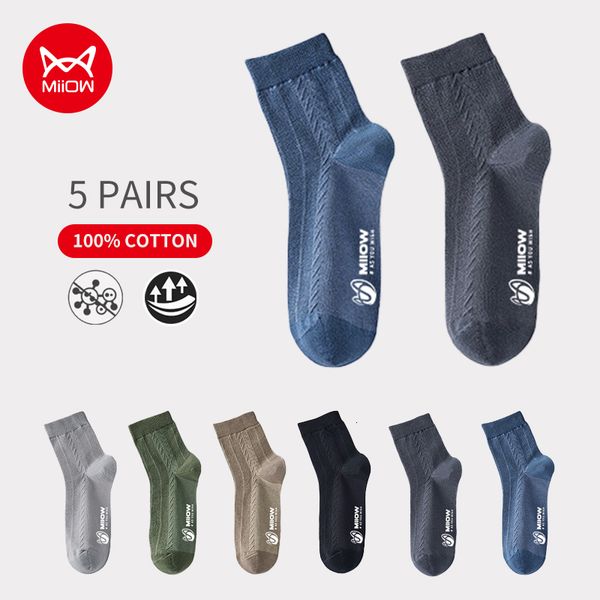 

mens socks miiow 5 pairslot cotton casual dress printing winter warm long male colorful for man gift 221130, Black