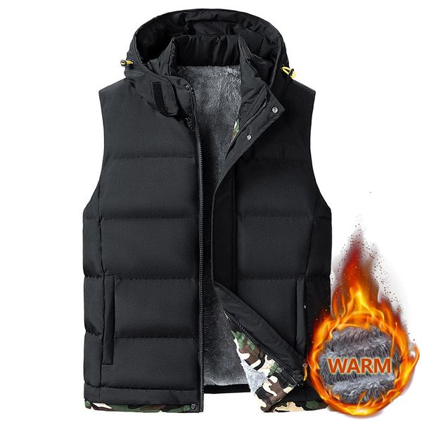 

mens vests jacket hooded men winter warm sleeveless jackets male casual waistcoat solid thickening e homme plus size 283 221130, Black;white