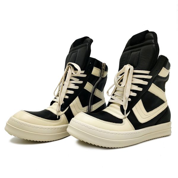 

rick brand men's casual shoes inverted triangle leather sneakers ro owens y2k women's boots, Black