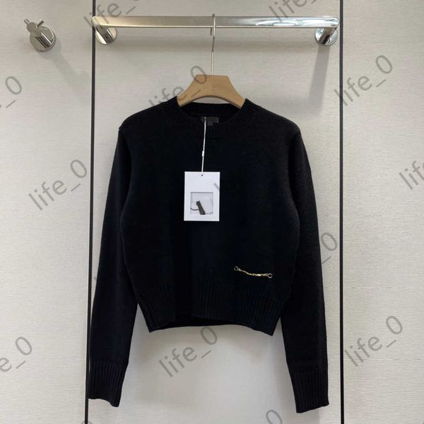 

fashion womens sweaters round collar pullover solid color chain decoration knitwears warm brand designer woman cardigan, White;black
