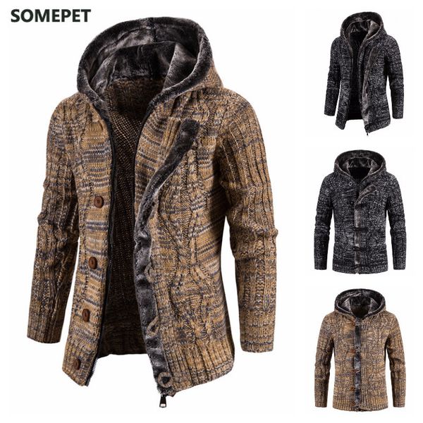 

mens sweaters coats thick hooded cardigan winter striped clothes m2xl british 221130, White;black