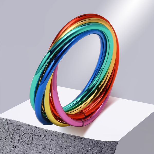 

new unique lgbtq pride interlocked rolling rings for women men rainbow color stainless steel stacking finger ring jewelry, Golden;silver