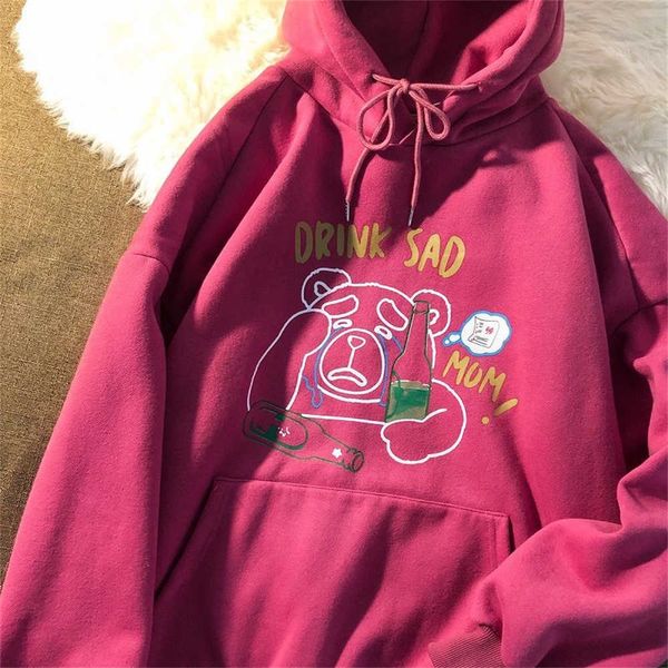 

women's hoodies women black lovely cute long sleeve y2k female girls bear japan sweatshirt loose spring autumn clothes