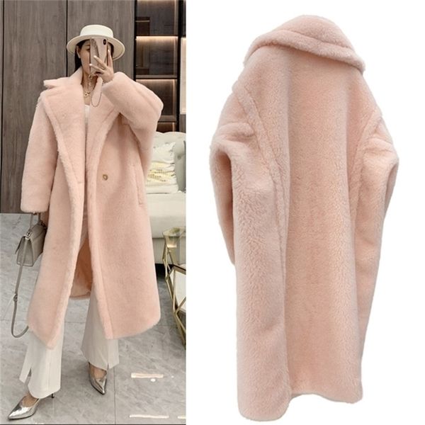 

womens fur faux 62% alpaca 26% wool 12% silk coat winter thicken teddy bear soft one 220930, Black