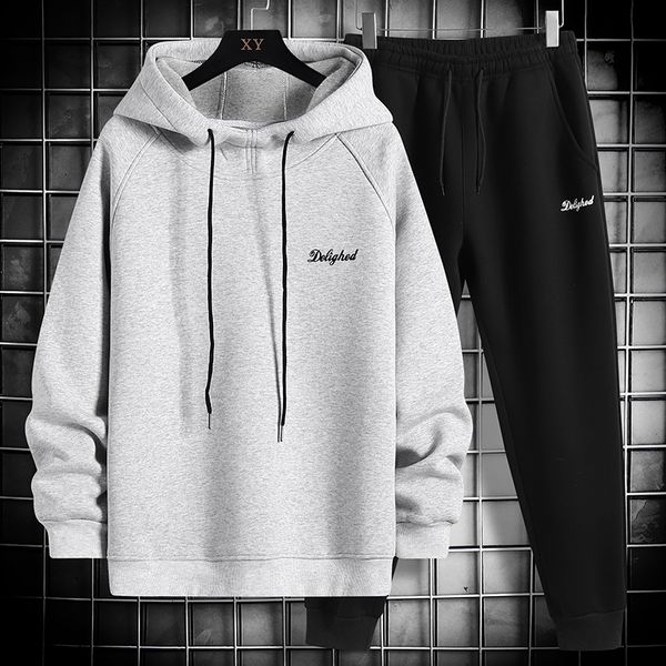 

men's tracksuits men casual set spring autumn hooded tracksuit jogging suit men's sportswear sweatshirtpants 2pcs solid sporting s, Gray
