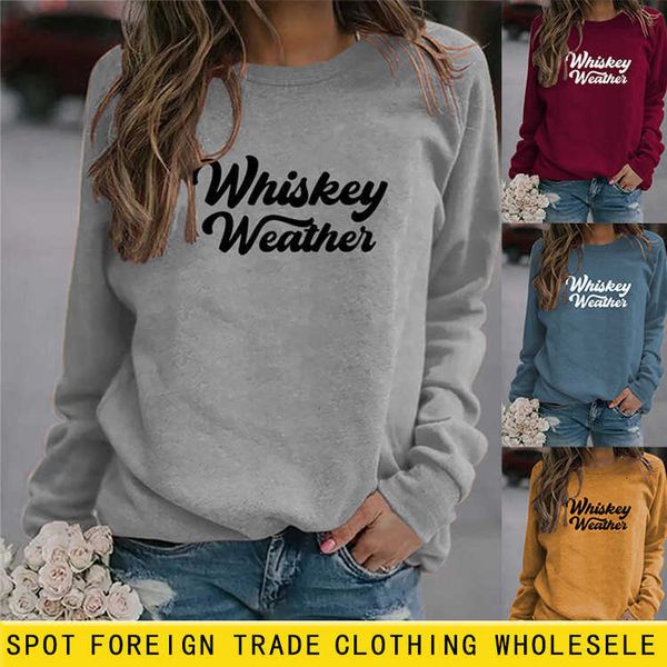 

ms. sweater whiskey weather letter casual round neck long sleeve loose sports fashion bottomed shirt women's wear, White;black