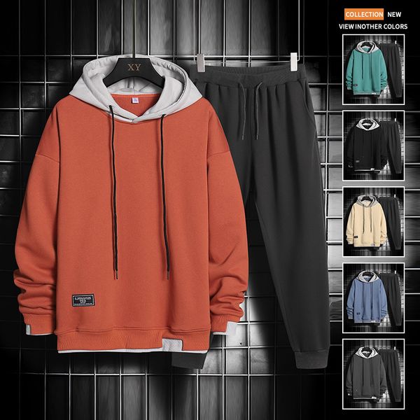 

men's tracksuits men tracksuit hooded casual sets men's sportswear outfits hoodiesweatpant 2 piece set autumn male jogger suit har, Gray