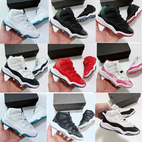 

lace up 11s high kids basketball shoes pink snakeskin bred concord space jam infant children toddler 11 trainers big boy girl sn251j, Black