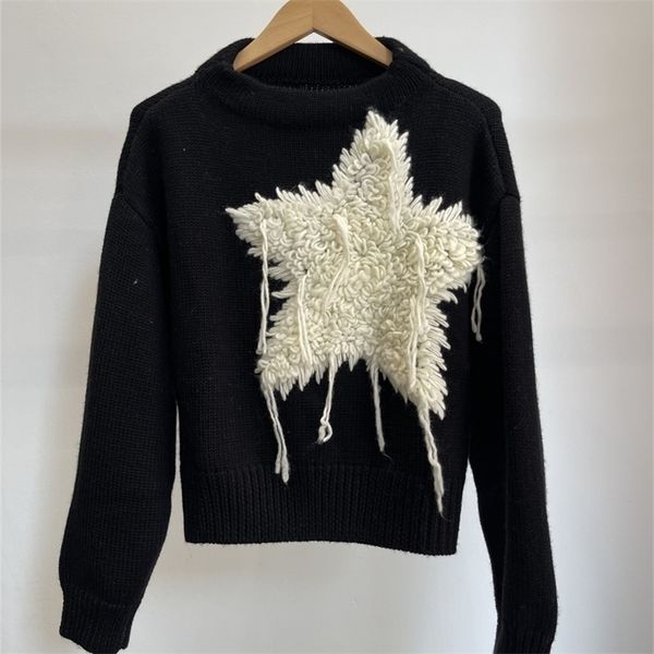 

womens knits tees women fashion long sleeve star embroidery pentagram short sweater 0917 220930, White