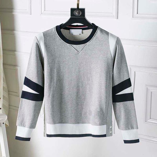 

new tb thom sweatshirt spring autumn cotton clothing patchwork classic striped design fashion brand crew pullovers sweatshirts, Black