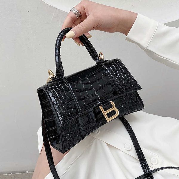 

luxury handbags designer balenicagas bag small hourglass women's hand crocodile pattern patent leather shoulder foreign style versatile