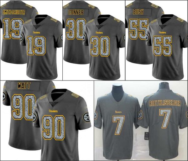 

pittsburgh''steelers''men #19 juju smith-schuster 90 t.j. watt 7 ben roethlisberger women youth gray fashion static limi, Black