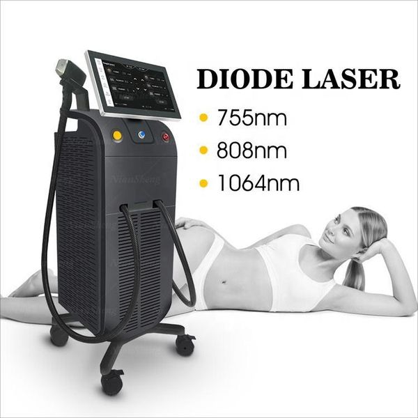 

diode laser machines hair removal machine 2 handle can work at the same time 3 wavelength 600w 755nm 808nm 1064nm cold painless skin rejuven, Black