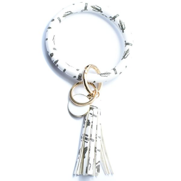 

keychains christmas pure leather key ring creative bracelet pu pendant fashion multiple styles sun flower flag pattern wrapwristlet round wh, Silver