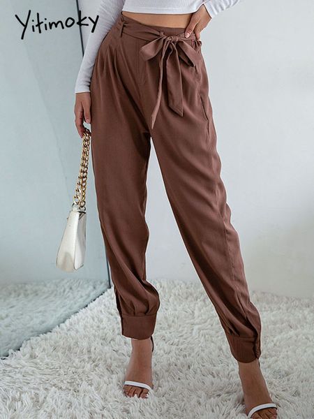 

women s pants s yitimoky harem woman with sashes elegant office ladies spring summer work casual brown trousers 220930, Black;white