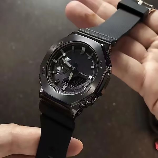 

fashion full-featured wrist watches led dual display men women casual sports royal oak electronic analog digital ladies waterproof clock, Slivery;golden